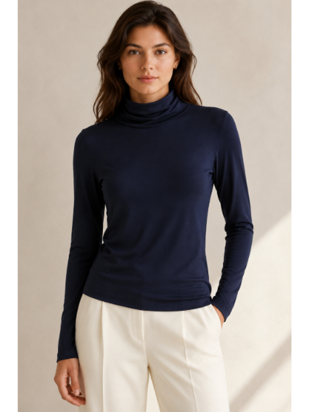 St. John Caviar Black Turtleneck Long Sleeve Top Sz M Stretch Designer Luxe